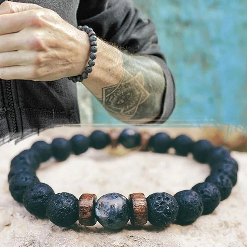 Bracelets for Men Lava Beaded Stretch Bracelets Natural Healing Crystal Bracelet
