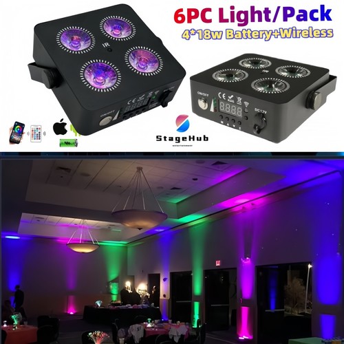 6PC/RGBWAUV LED Mini Battery Par Light 4X18W IR Wireless Uplight for Wedding Dj - 第 1/8 張圖片