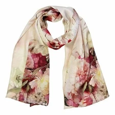 Wrapables Luxurious 100% Charmeuse Silk Long Scarf, Pink Peonies