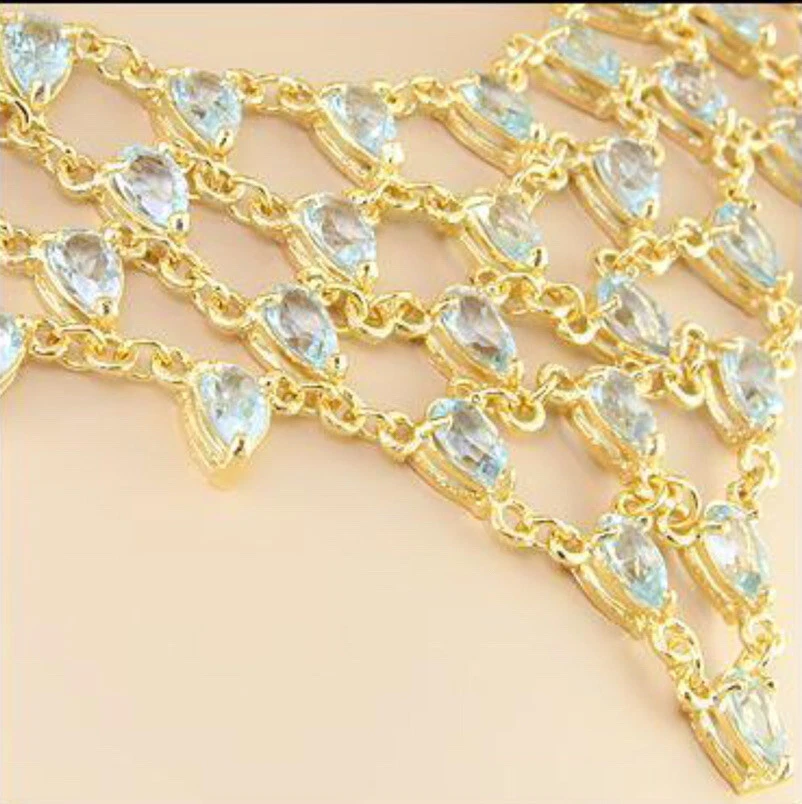 Collar de diseñador de topacio azul suizo AA de 18 pulgadas con acabado de oro amarillo de 18 quilates para mujer Foto 2 de 4