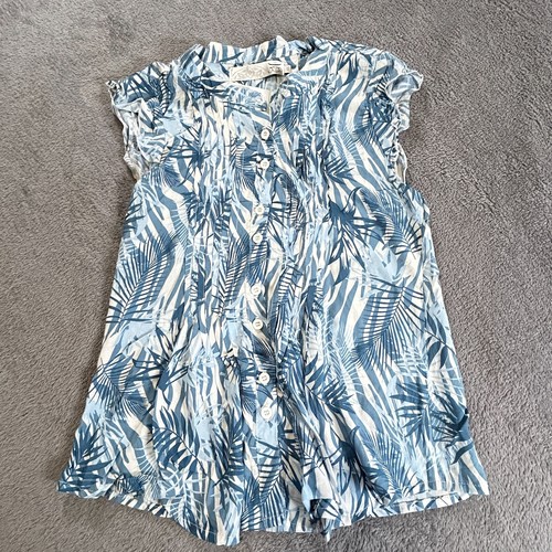 Gaya Women's Tropical Leaf Print Dress Blue White Rayon XS Summer Casual Wear - 第 1/11 張圖片