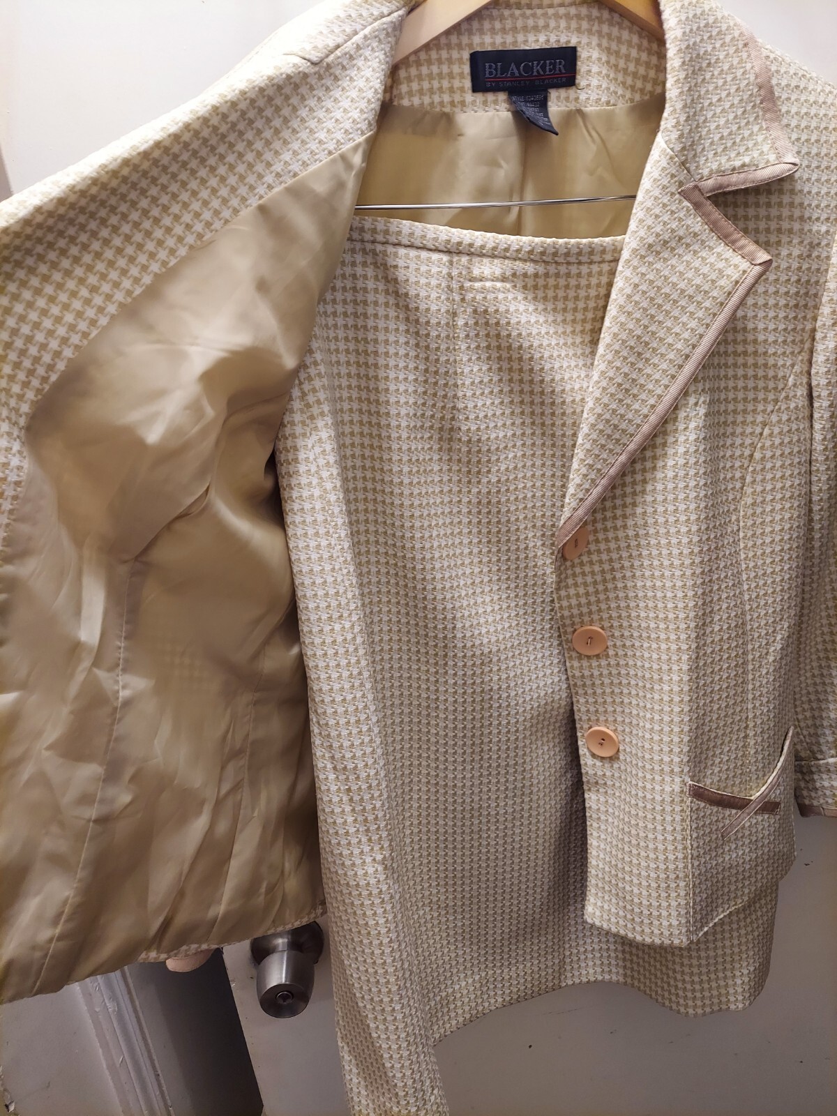 Blacker By Stanley Blacker Beige Houndstooth 2 Pi… - image 3