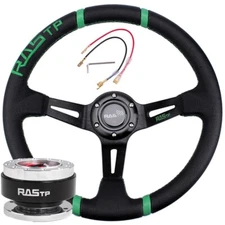 Green 14" Aluminum & PVC Drifting JDM Racing Steering Wheel+Quick Release Kit