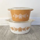 Vintage Pyrex Butterfly Gold Casserole Dish Set w/ Lids 4 Pieces 473 474