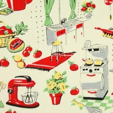 Michael Miller- 50's Kitchen, Vintage - Fabric BTY,  100% Cotton CX1595 Fifties