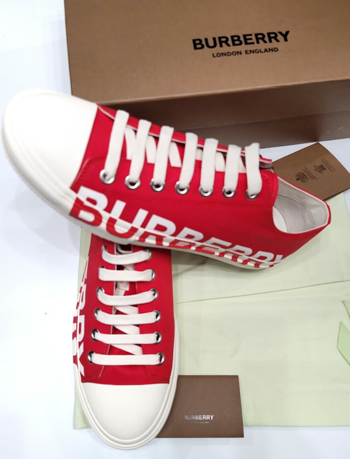 NEW BURBERRY bright RED CANVAS LOGO TRAINERS SNEAKERS SHOES 41 US 8 | eBay