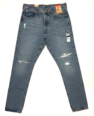 Levi's 501 Skinny Button Fly Blue Jeans Men's 30x30 Stone Wash Distressed Denim