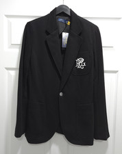 NWT Polo Ralph Lauren Women's Double Knit Jacquard Blazer Jacket Black Logo 12/L