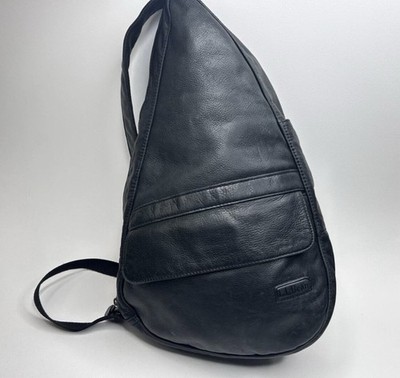 LL Bean AMERIBAG Healthy Back Blk Leather Sling Backpack Crossbody Ergonomic Bag