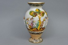 Vintage Pereiras Valado Portugal Hand Painted Cherubs Relief Vase 11” Ceramic
