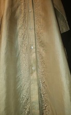 Vtg Donna Karan Black Label Champagne Gold 100% Raw Silk Embroidery Kimono Dress