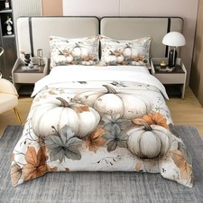 Pumpkin Birds Comforter Cover Fall Queen No Comforter Yellow Orange White