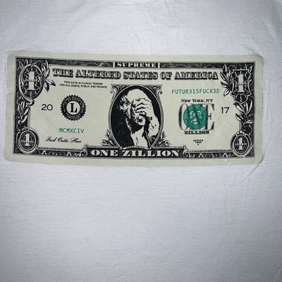 Supreme One Zillion Dollar Bill T Shirt Men's Size M White FW17