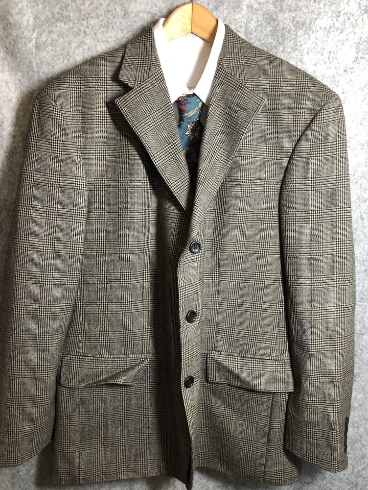 Blazer Nautica 41R Negro Gales Glen Cuadros Lana Cachemira Traje Abrigo Chaqueta Clásico Foto 3 de 4
