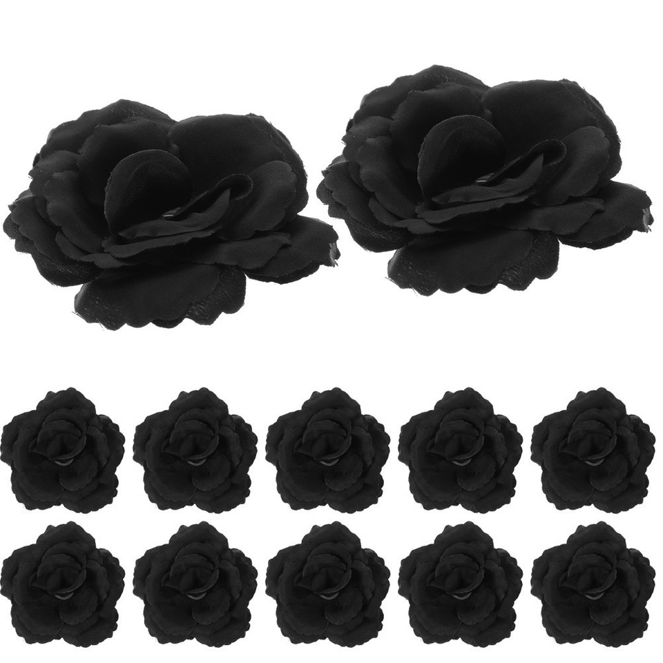 50Pcs Reusable Silk Black Rose Flowers for Wedding Party Scrapbook ...