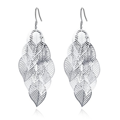 Bohemian Layered Filigree Leaf Earrings for Women Handmade Silver Gold Plated Bi