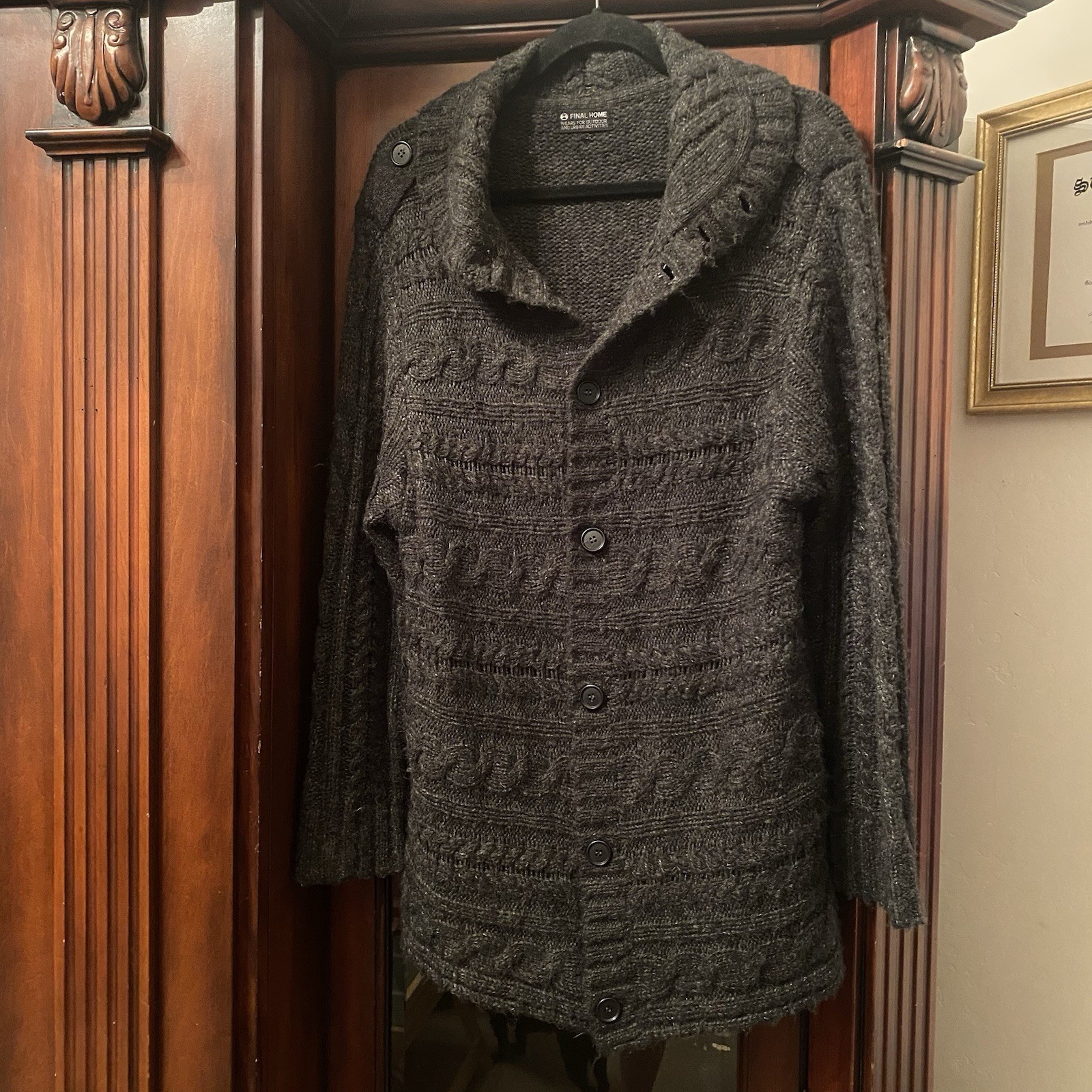 RARE Vtg FINAL HOME Chunky Cable Knit Cardigan Sweater Japanese Label Tsumura Sm