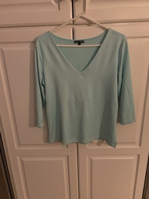 A'nue Ligne  women L Aqua  blend v neck 3/4 sleeve pullover