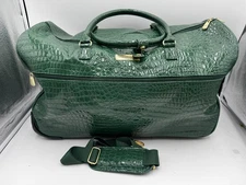 Samantha Brown Duffle Bag Green Crocodile Embossed Wheeled Weekender Travel Bag