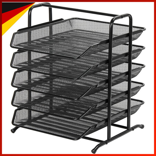 BüRo Organizer A4 Metall 5 FäCher Dokumentenhalter Aktenablage Schwarz-image