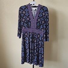 Size 6P Wisp Petites Kaleidoscope Geometric Floral Faux Wrap Dress Purple Teal