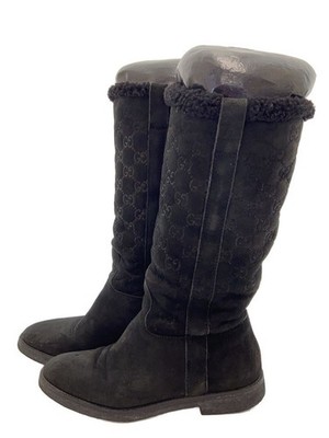 Womens GUCCI GUCCI Used Sheepskin Boots 34.5 BLK Leather