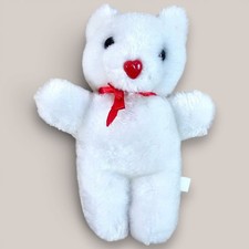 Vintage White Teddy Bear Plush Stuffed Toy Red Heart Nose Valentines 7.5"