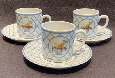 Discountued Portuguese Vista Alegre Vitet Set of 3 Demitasse Cups and Saucers