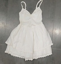 White Solid V-Neck Spaghetti Strap Mini Sundress Ruffle Layered Women