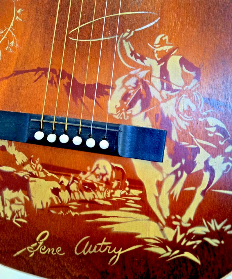 Vintage 40s Gene Autry Cowboy Stencil Parlor Acoustic Guitar ,MUST SEE !! - Image 3 of 4