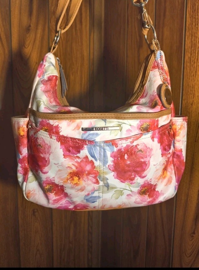 Rosetti Dylan Convertible Pink & White Vibrant Floral Handbag Purse Shoulder Bag