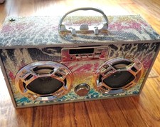 Boom Box Couture Wireless And Bluetooth FM Radio Multicolor Animal Print Bling
