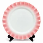 Hazel Atlas Vintage Crinoline Ruffle White & Pink Milk Glass Dinner Plate