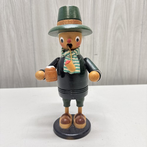Vintage German Incense Smoker Smoking Man Wooden Hand Made 8.5" Beer Stein Pipe