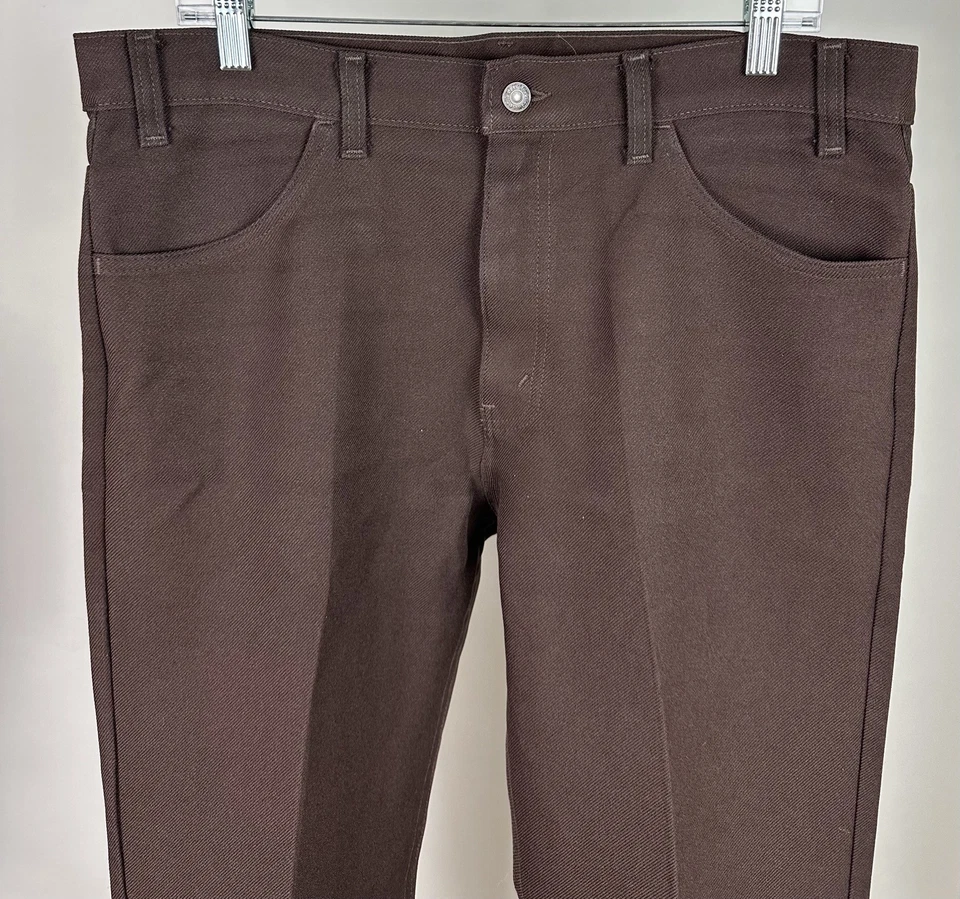 Vintage Levis Polyester Pants Mens 35 35x28 ACTUAL 80s 90s Western Bootcut Brown - Image 2 of 4