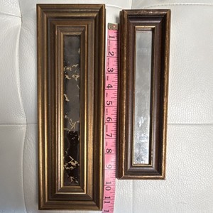 Pair of Antique Rectangular Wall Mirrors Gold Wood Frames Vertical Wall Mounted