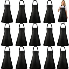 18 PCS Black Unisex Commercial Bib Aprons With 2 Pockets For Kitchen BBQ