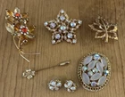 LOT Vtg Costume Jewelry-3 PINS-1 Pair Earrings-Trifari Stick Pin