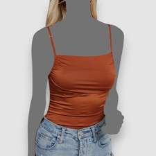 24 And Now This Women's Brown Ruched Sleeveless Cami Bodysuit Size S