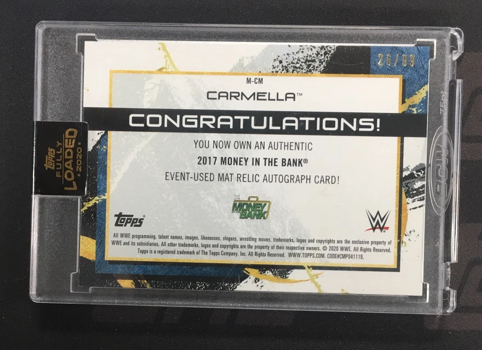 Carmella 2020 Topps Fully Loaded 2017 Money In The Bank Match Patch Auto /99 - Image 2 of 2