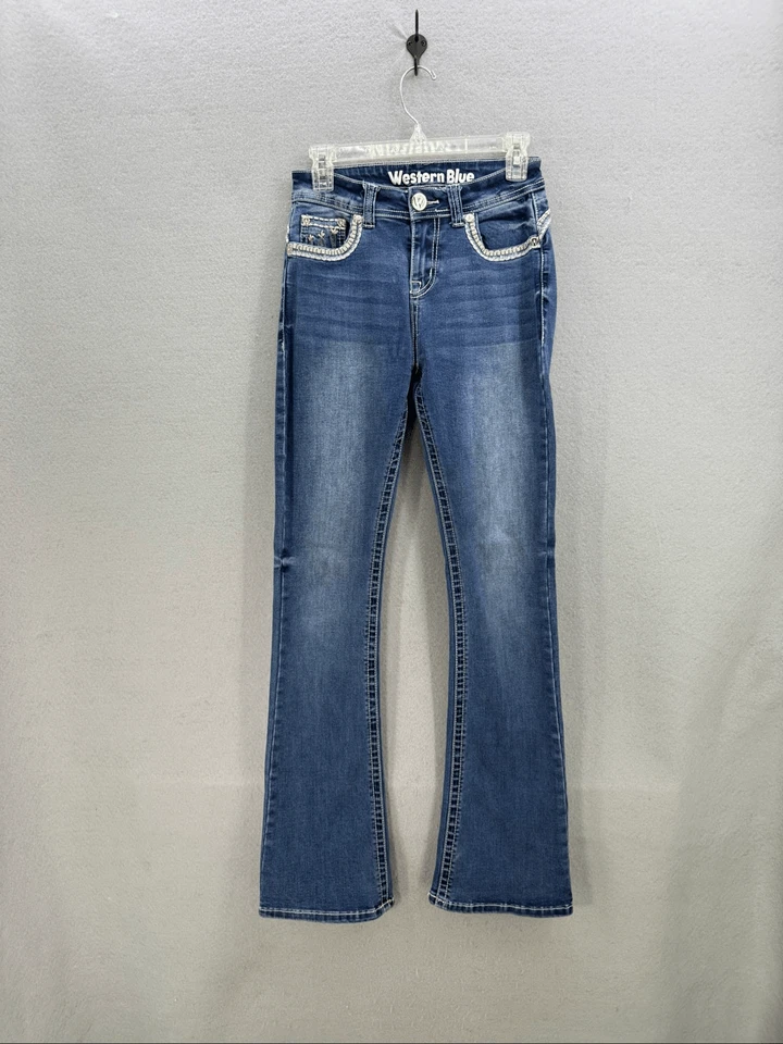 Western Blue Womens Blue Denim Desert Cactus Embroidery Bootcut Jeans Size 27 - Image 4 of 4