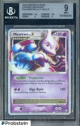 2008 Pokemon Diamond & Pearl Legends Awakened #144 Mewtwo LV. X Holo BGS 9 MINT