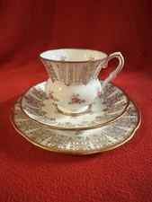 ROYAL STAFFORT TRIO ROSE TEA CUP SAUCER & DESSERT PLATE England #2324 EST 1845 