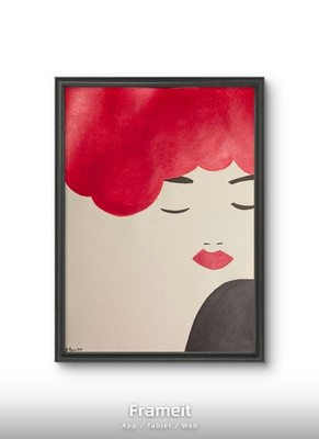 Original, coa, signed, abstract acrylic red hair lady painting on 9x12 paper