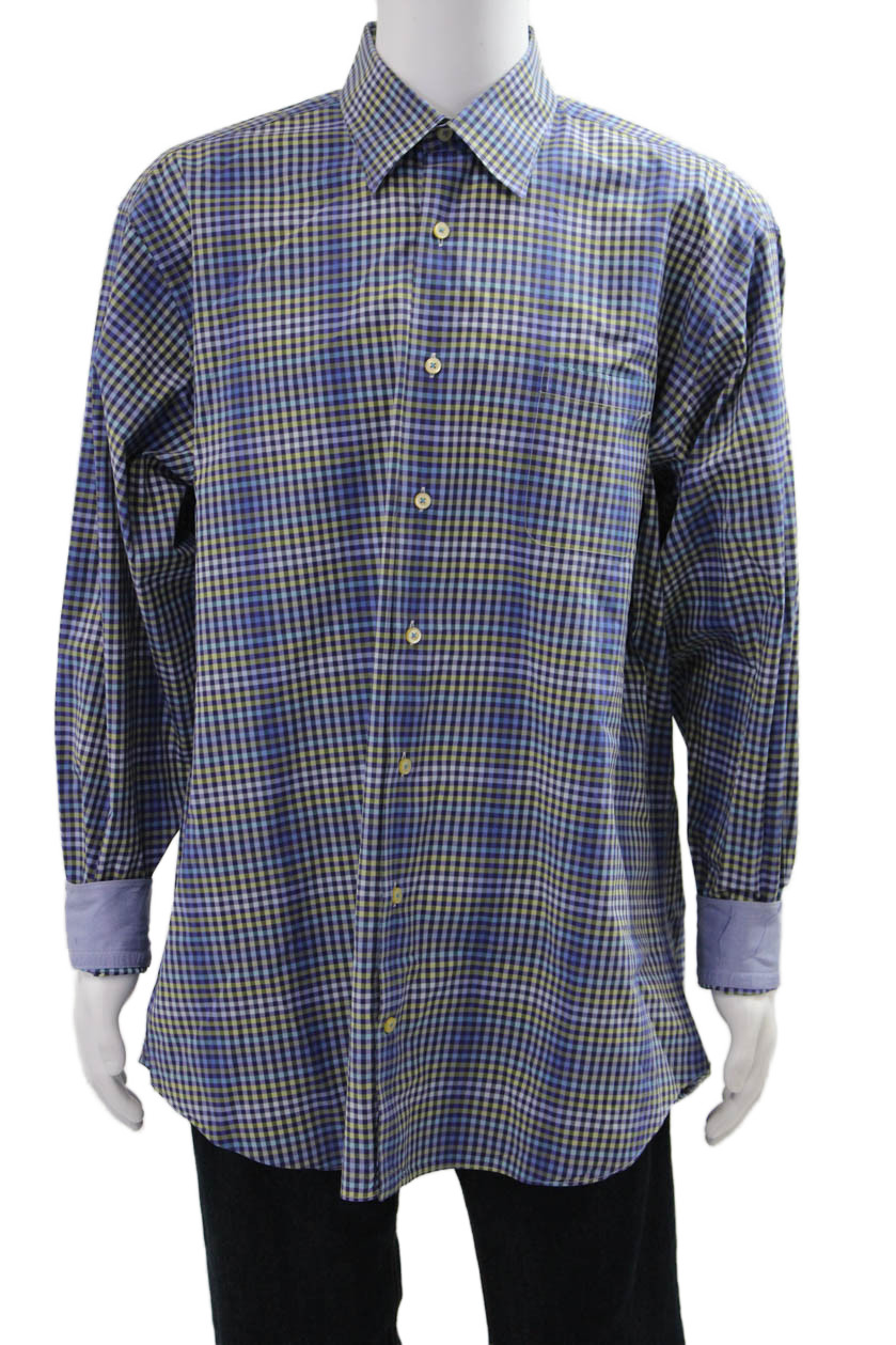 Robert Talbott Mens Button Front Collared Gingham… - image 1