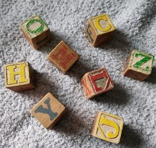 Vintage Wooden Alphabet Letter Blocks Set of 8
