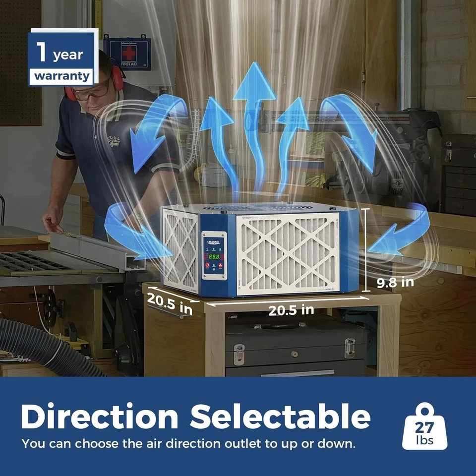Filtro de aire de admisión 360° AlorAir 1350CFM ionizador colgante colector de polvo para carpintería Foto 3 de 4