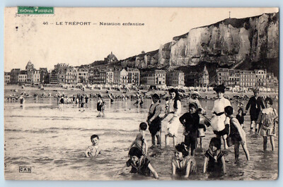 Le Treport Seine-Maritime Normandy France Postcard Children's Swimming 1909