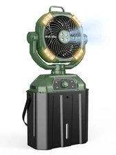 ‌Misting Fan Portable Rechargeable - 3 LED Light, 6L Bucket & Timer w/Remote