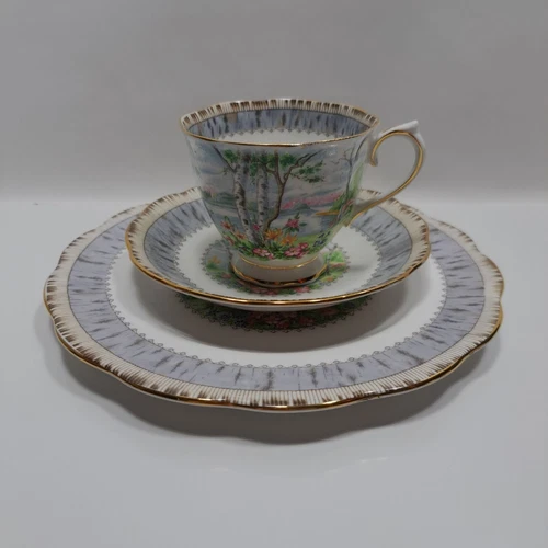 Royal Albert Silver Birch Teacup and Saucer Trio Set